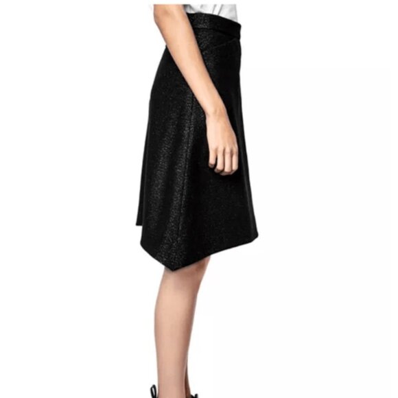 NWT ZADIG & VOLTAIRE JOUR SPARKLE BLACK SILVER METALLIC WOOL BLEND A-LINE SKIRT - Picture 2 of 9